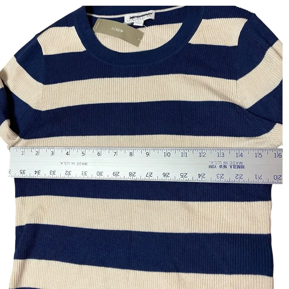 J Crew Navy‎ Cream Striped Ribbed Crewneck Nautical Coastal Sweater